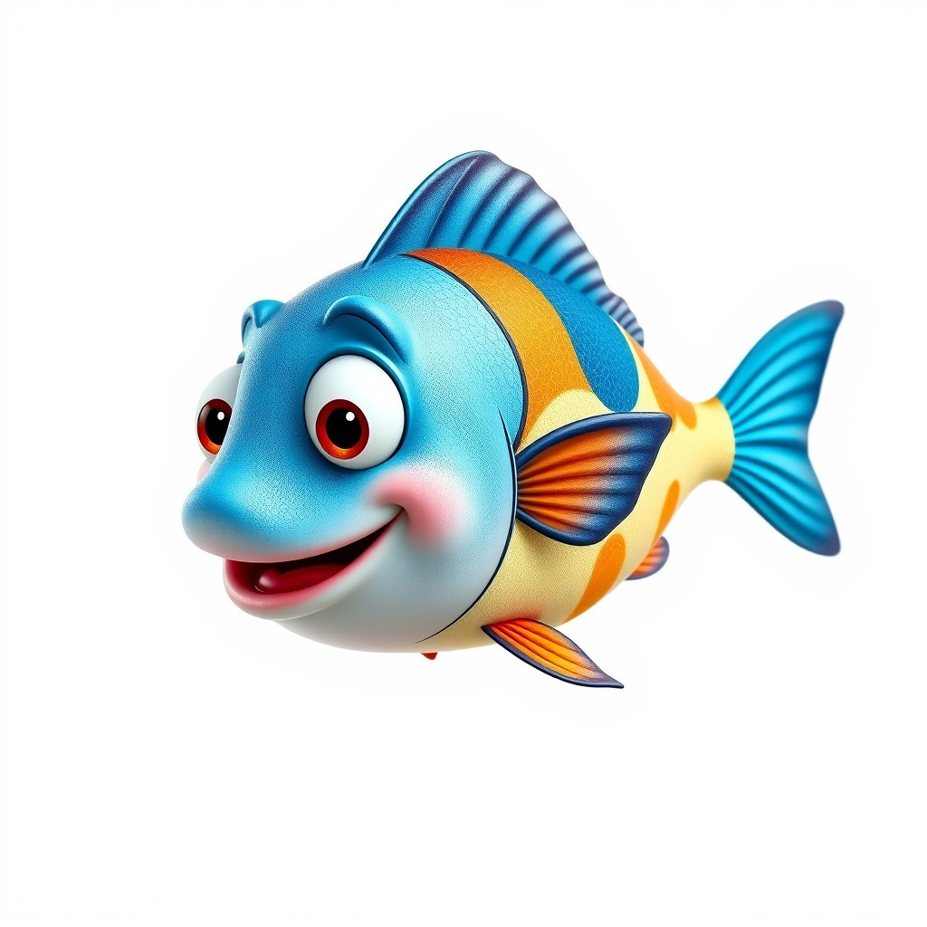 Cheerful Blue Cartoon Fish Character 3D Model - Download GLB, FBX, OBJ ...