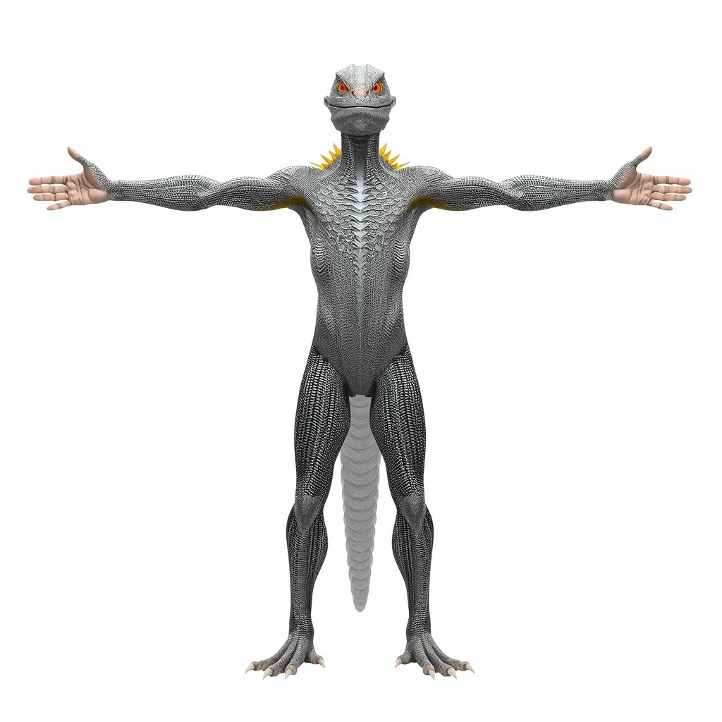 Humanoid Reptilian Creature T-Pose 3D Model - Download GLB, FBX, OBJ ...